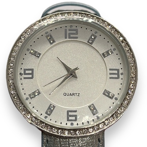 Cavanaugh Accessories - Cavanaugh Large Face Watch Rhinestones Quartz Metallic Genuine Leather Band